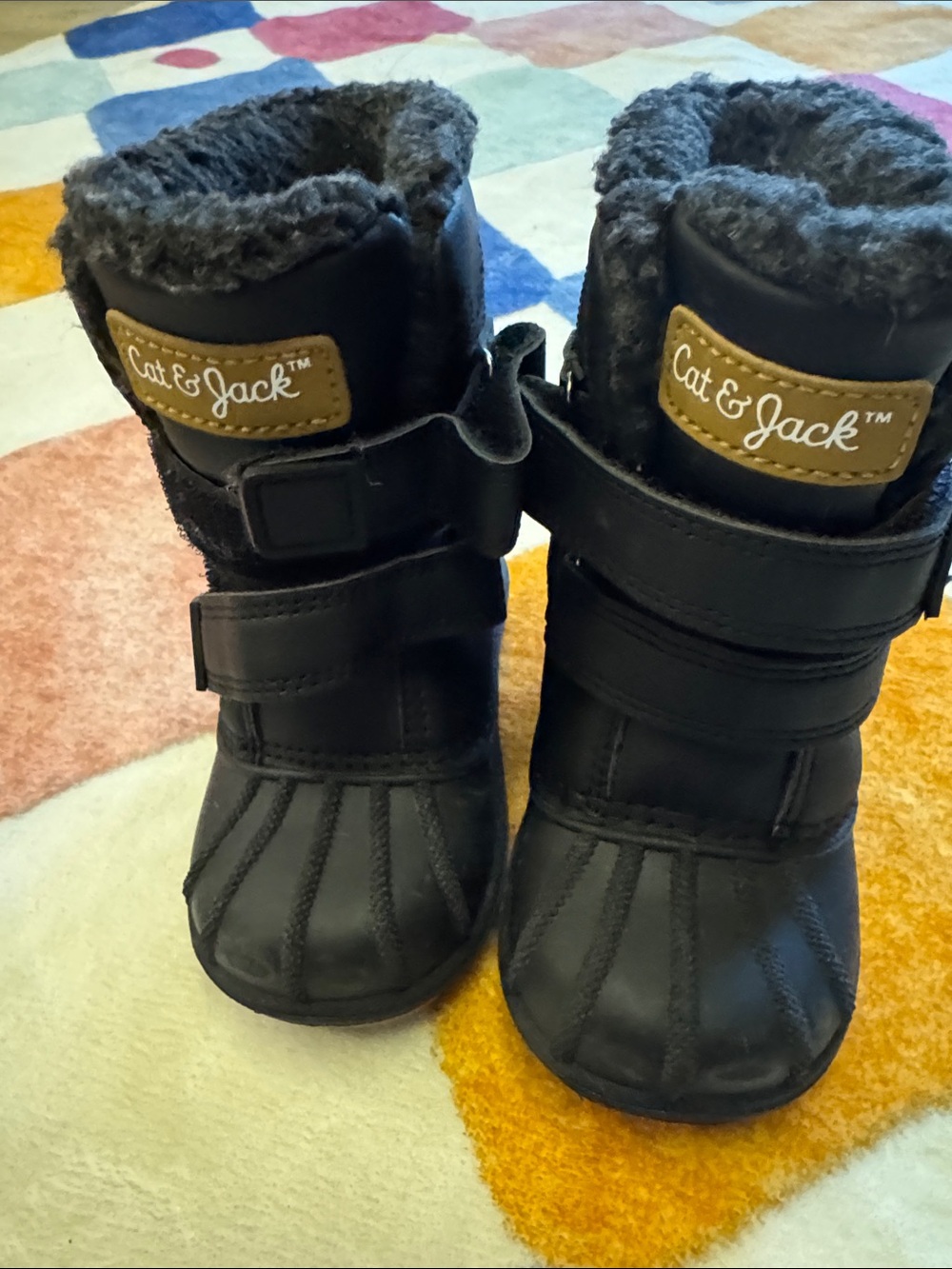 Cat & Jack Black Kids' Rain & Snow Boots with Gray Fleece Lining